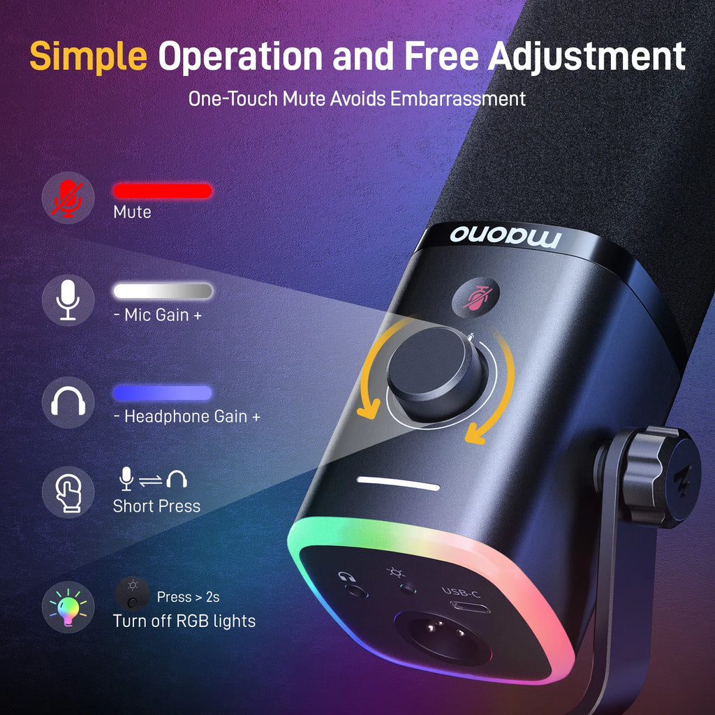 MAONO PD100X - Microphone Dynamique USB/XLR pour Streaming et Gaming