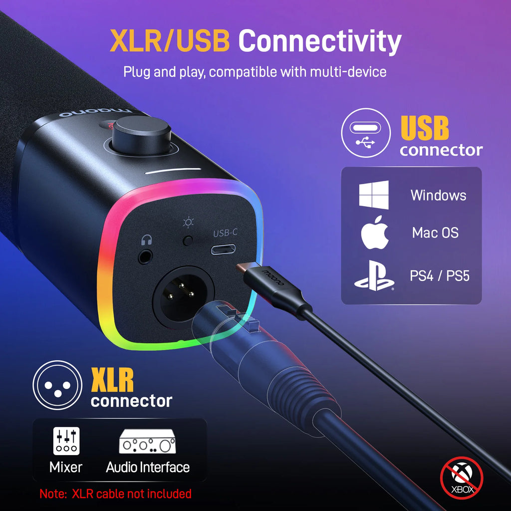 MAONO PD100X - Microphone Dynamique USB/XLR pour Streaming et Gaming