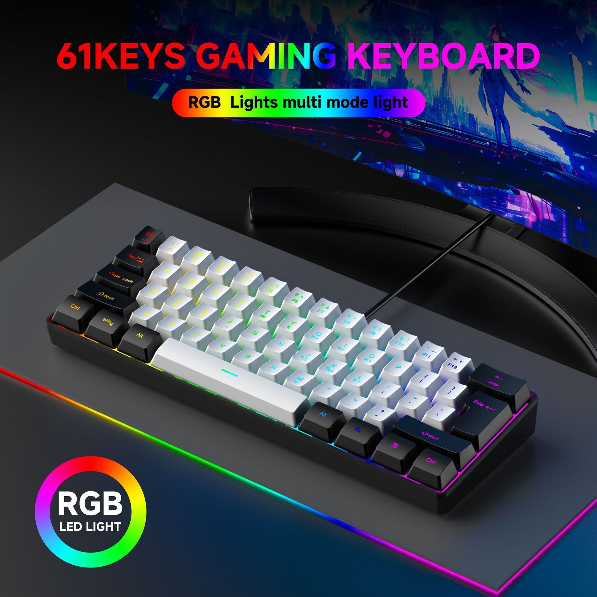 Clavier Gaming RGB 61 Touches + Souris – Filaire, Waterproof, Compact