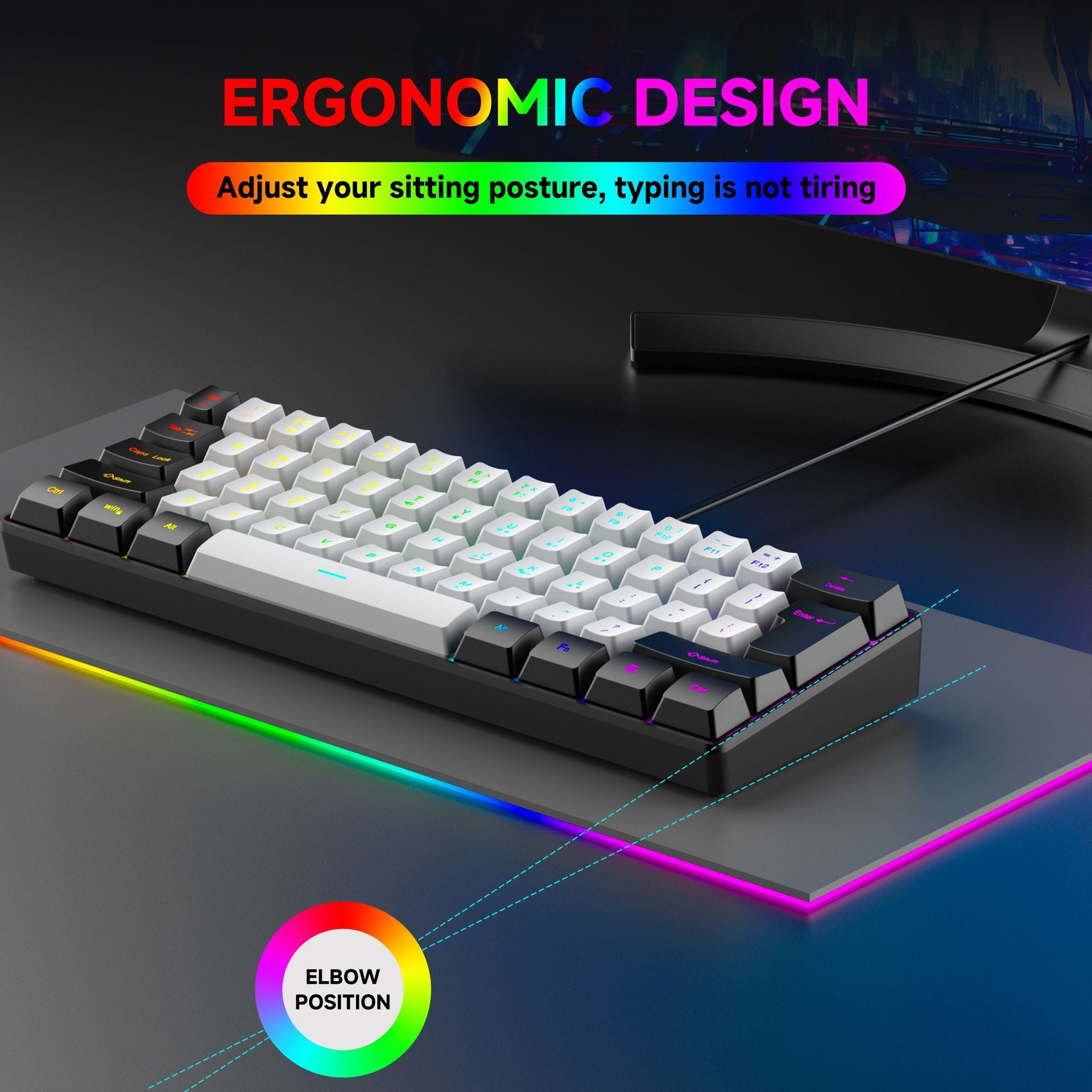Clavier Gaming RGB 61 Touches + Souris – Filaire, Waterproof, Compact