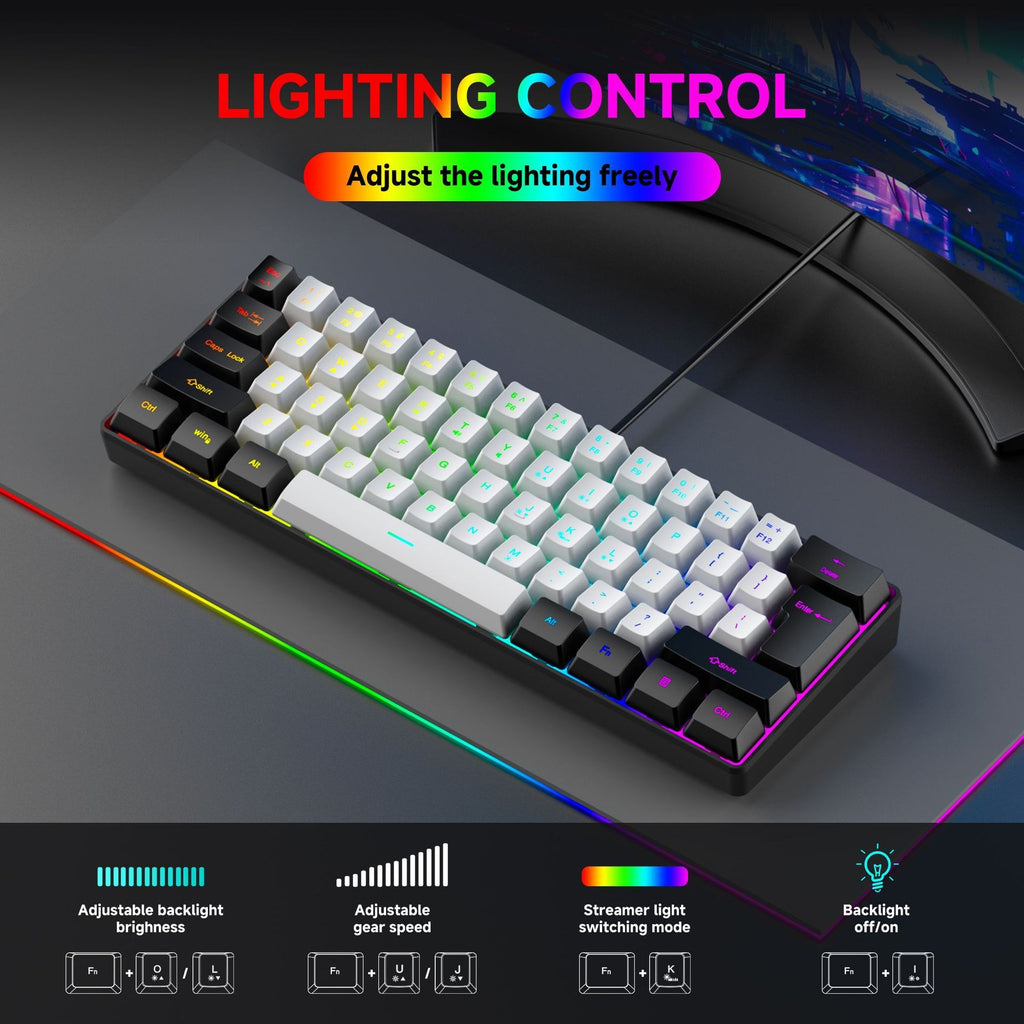 Clavier Gaming RGB 61 Touches + Souris – Filaire, Waterproof, Compact