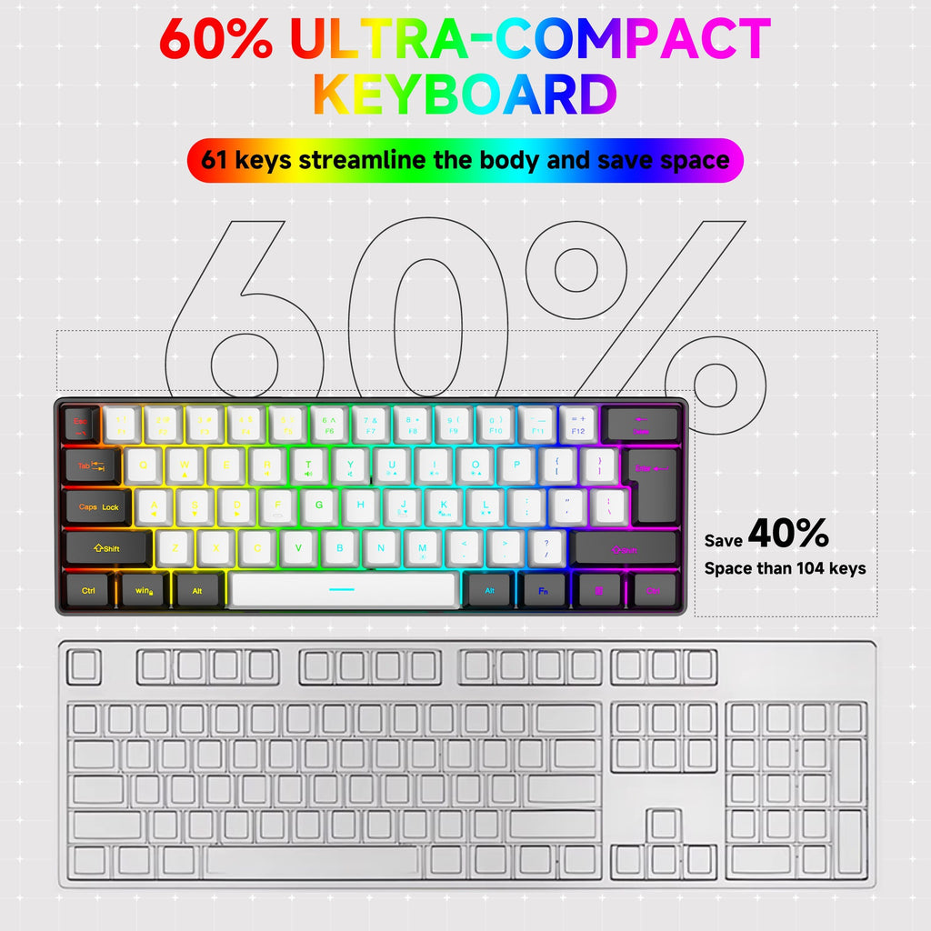 Clavier Gaming RGB 61 Touches + Souris – Filaire, Waterproof, Compact