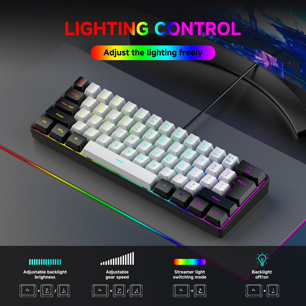 Clavier Gaming RGB 61 Touches + Souris – Filaire, Waterproof, Compact