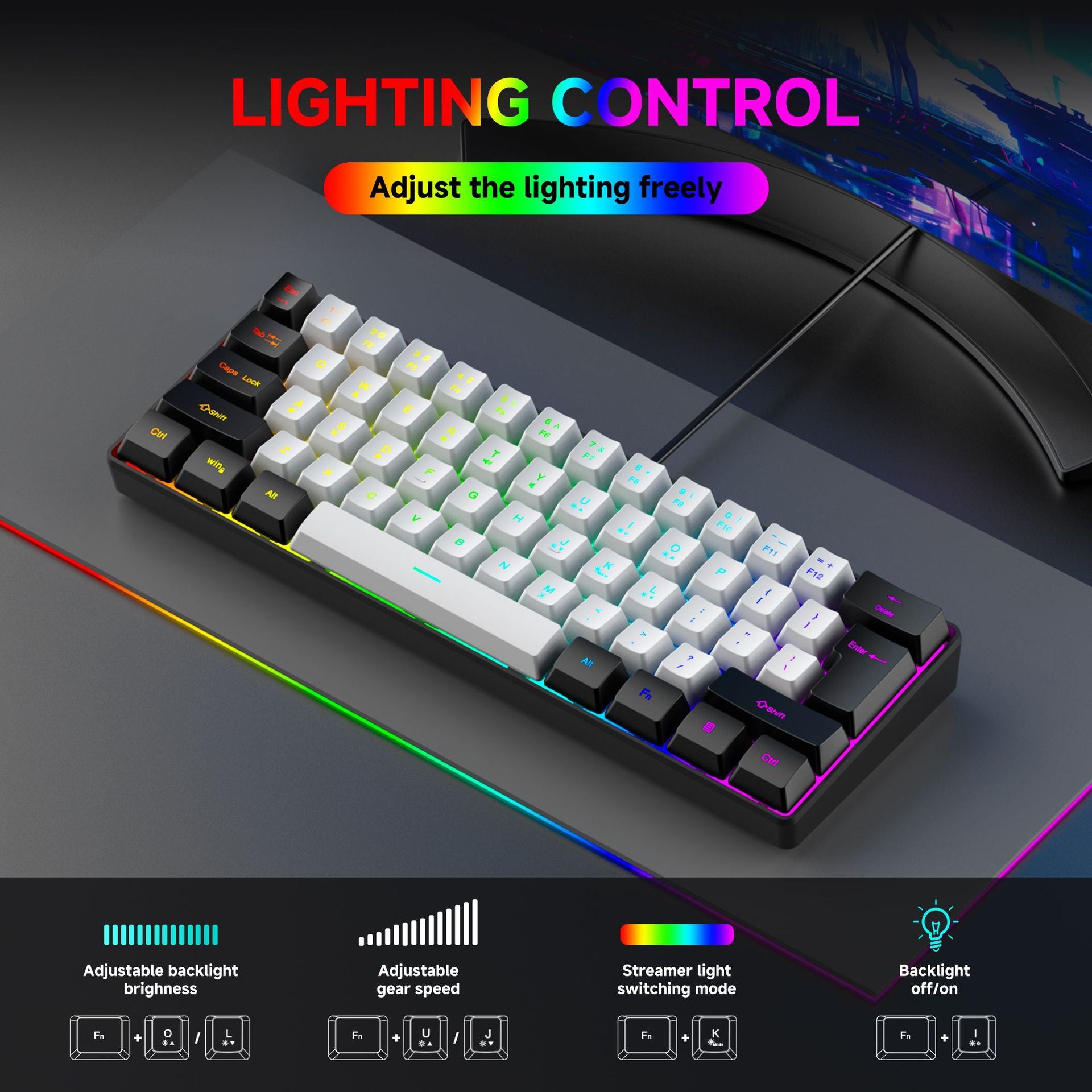 Clavier Gaming RGB 61 Touches + Souris – Filaire, Waterproof, Compact
