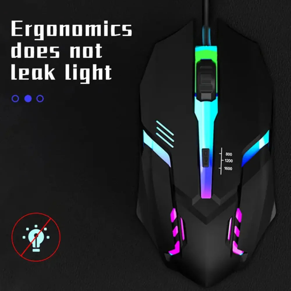 Souris de jeu LED, conception ergonomique, lumineuse, filaire, USB, 4 boutons, rétroéclairée, pour PC de bureau et ordinateurs portables