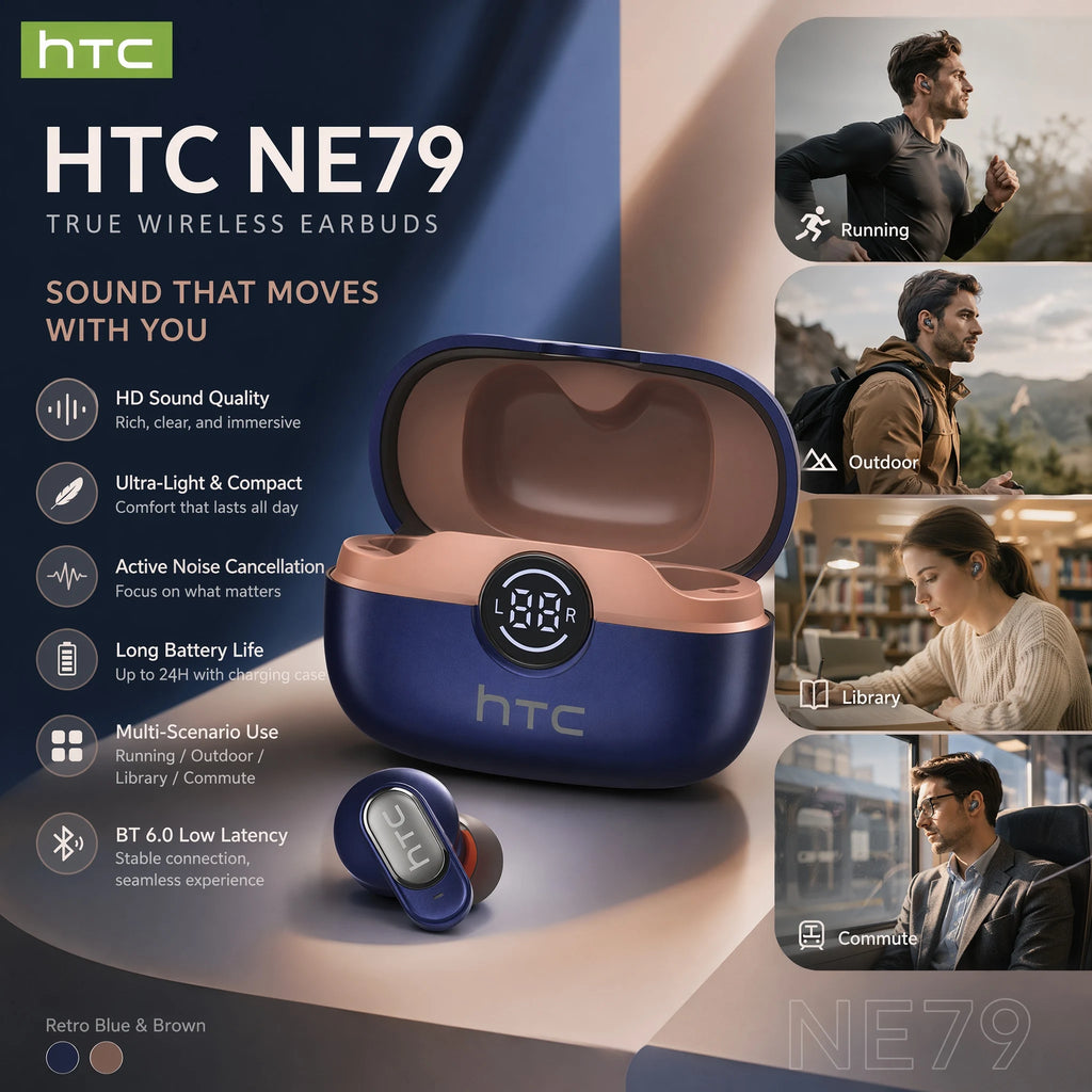 Écouteurs Bluetooth HTC avec traduction IA et boîtier tactile