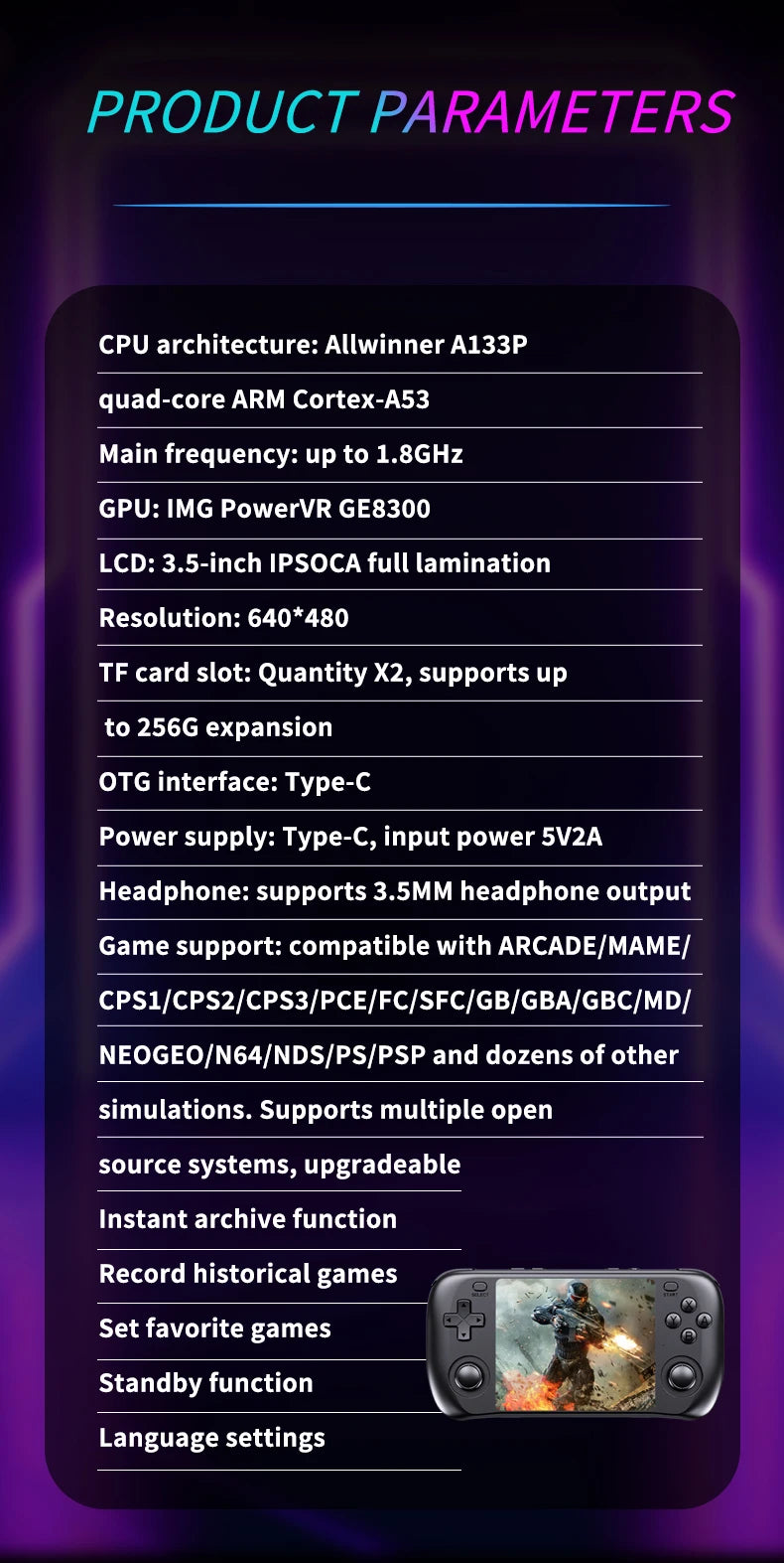 Console de Jeu Rétro H36S 2026 Portable avec Écran IPS HD 64 Go 128 Go Système d'Exploitation Open Source Jeux Classiques