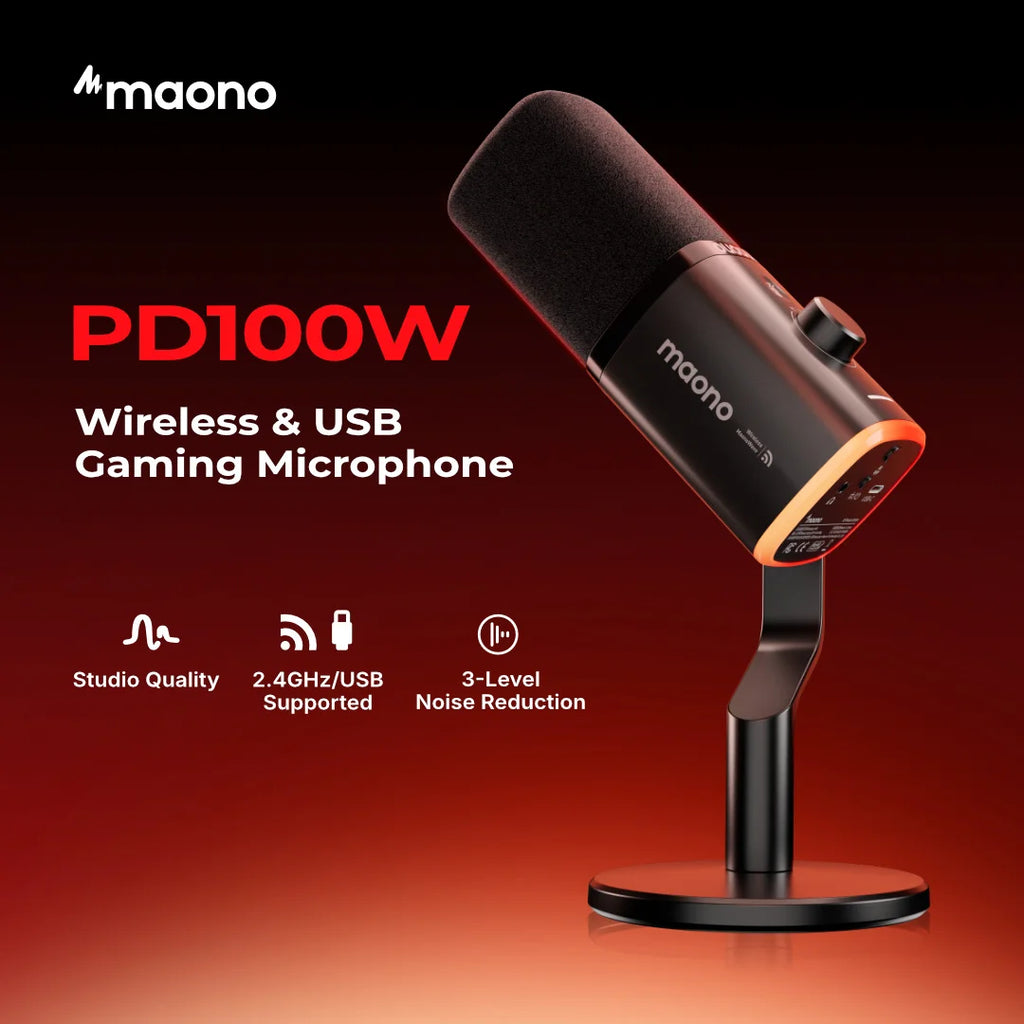 MAONO PD100W - Microphone Dynamique Sans Fil pour Streaming et Gaming