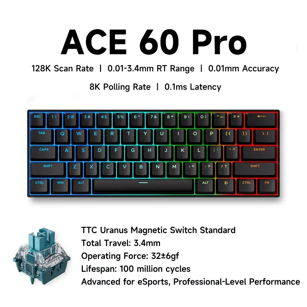 MCHOSE ACE 68 – Clavier Gaming Mécanique Magnétique 8000 Hz, Switch Hall Effect, RVB, 65%