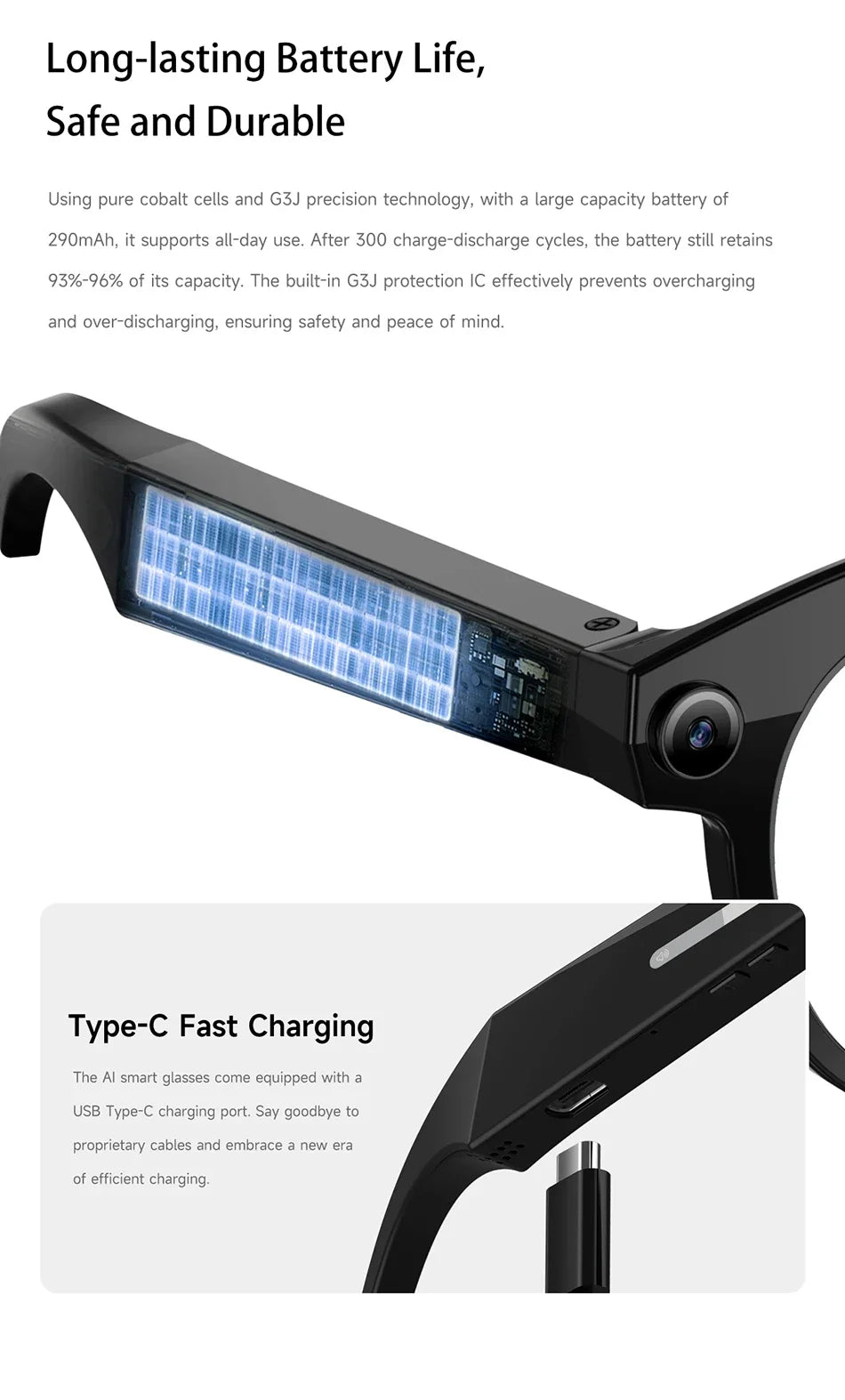 Lunettes intelligentes Lenovo F06 avec caméra et Bluetooth