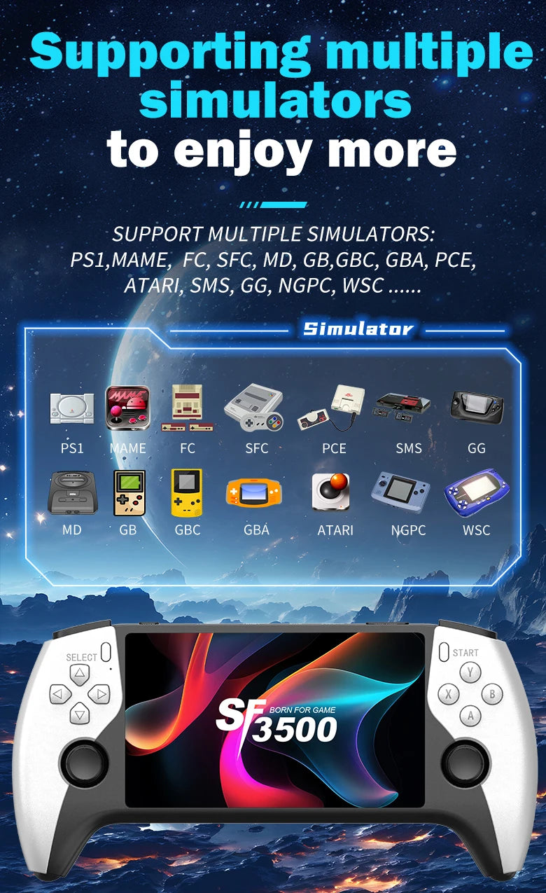 Console Rétro Portable SF3500 – Grand Écran IPS 5", Sortie HDMI, 20 000+ Jeux