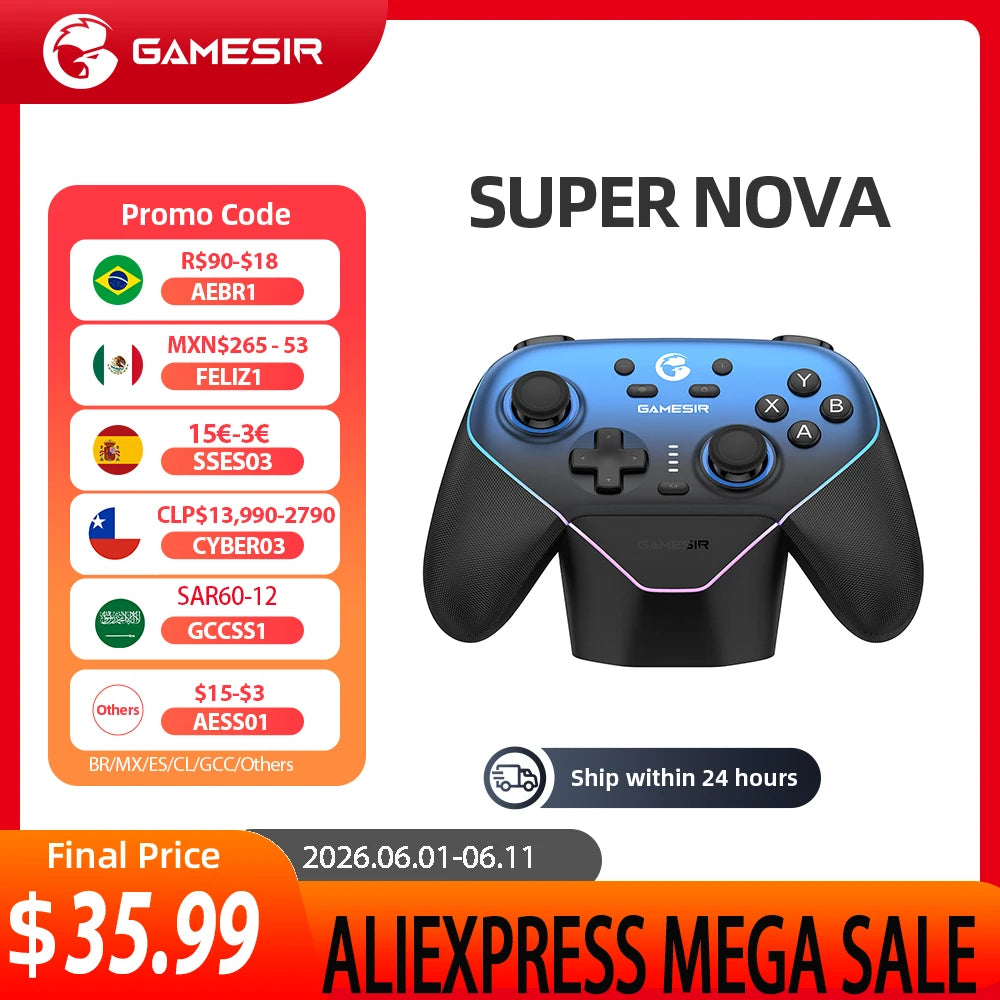 Manette sans fil GameSir Super Nova T4n Pro à joysticks Hall