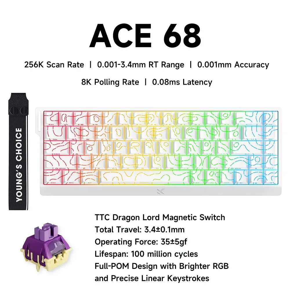 MCHOSE ACE 68 – Clavier Gaming Mécanique Magnétique 8000 Hz, Switch Hall Effect, RVB, 65%