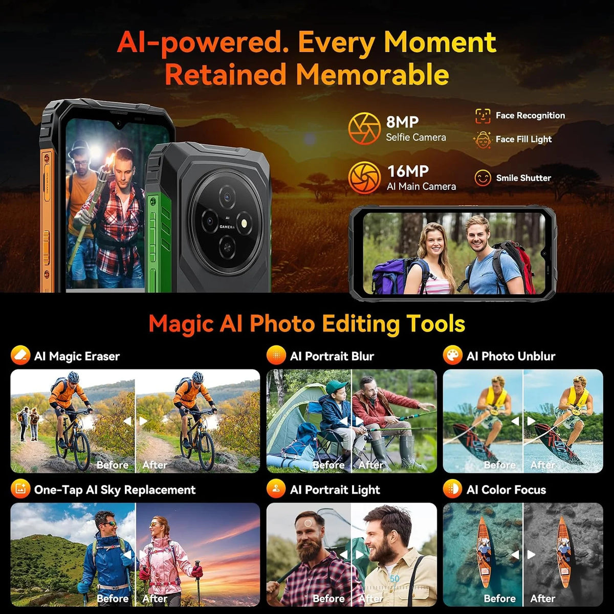 Blackview Fort 1 – smartphone robuste 4G, 6 Go RAM, 256 Go, 10 000 mAh