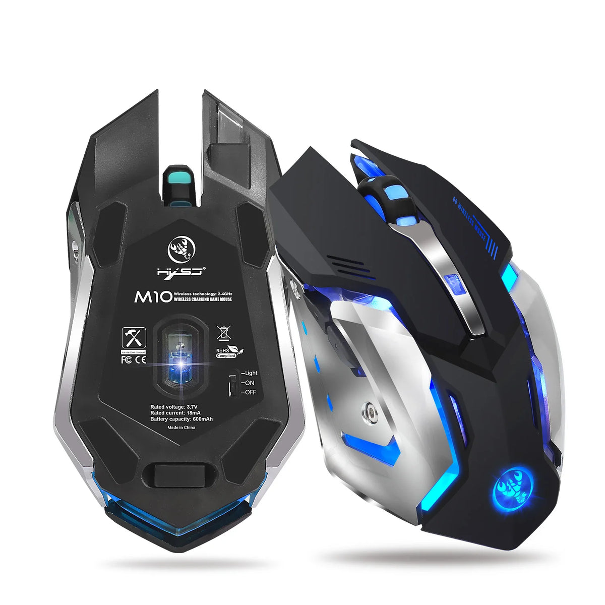 HXSJ M10 – Souris Gaming Sans Fil 2400 DPI, Rétroéclairage 7 Couleurs, Ergonomique