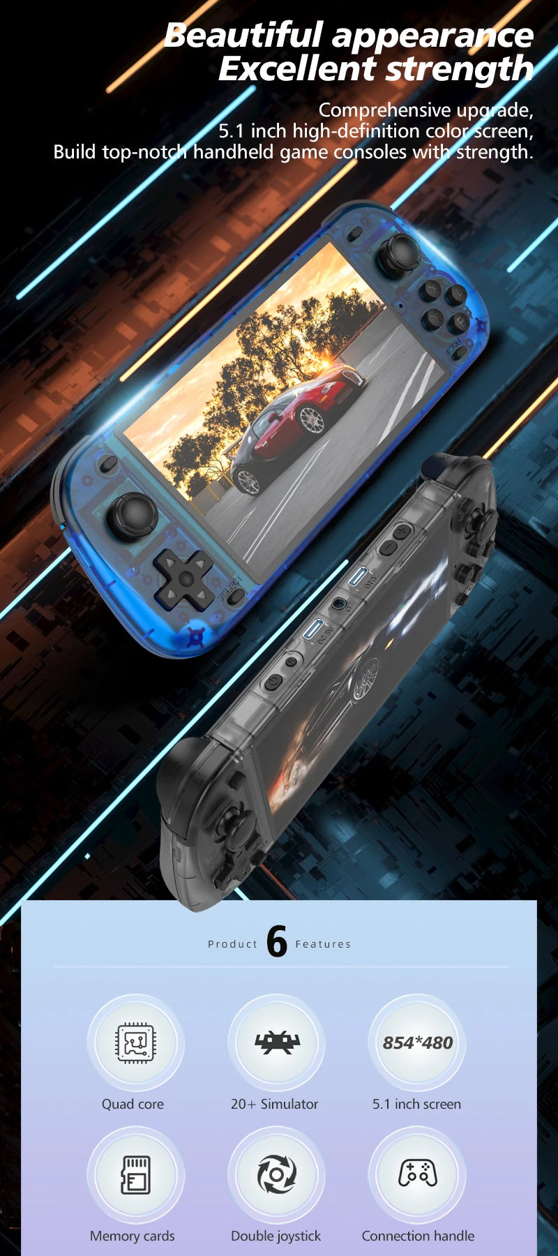 Console Rétro Portable R50S – Grand Écran IPS 5,1", Batterie 4200 mAh, 20 000+ Jeux