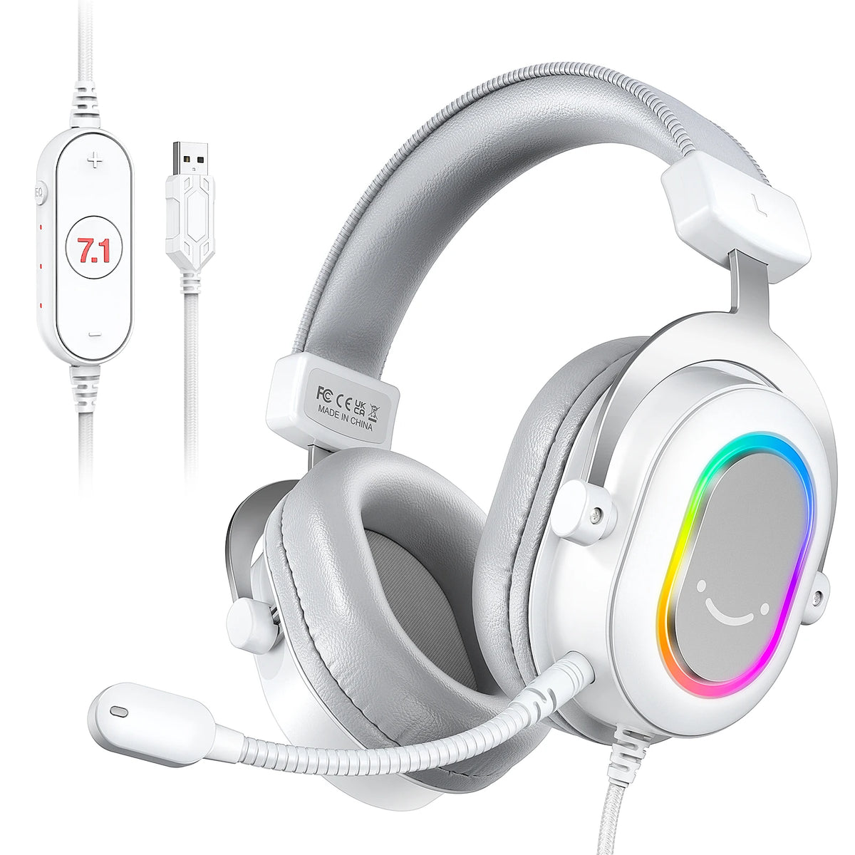 FIFINE Ampligame H6W – Casque Gaming USB 7.1 Surround | RGB, Micro Détachable, PC PS4 PS5