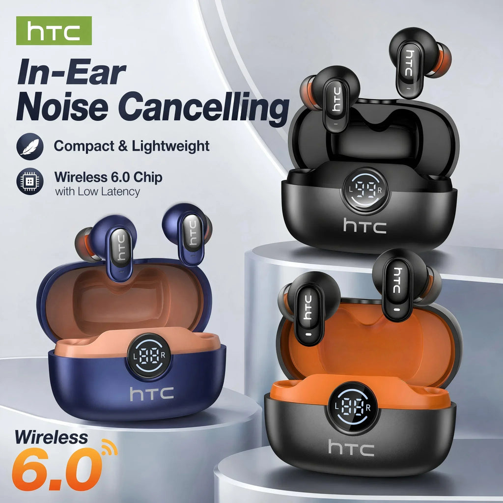 Écouteurs Bluetooth HTC avec traduction IA et boîtier tactile