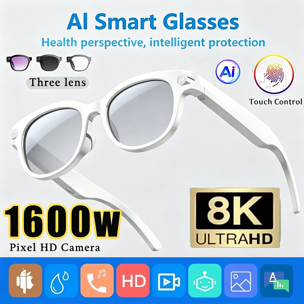 Lunettes intelligentes Lenovo F06 avec caméra et Bluetooth