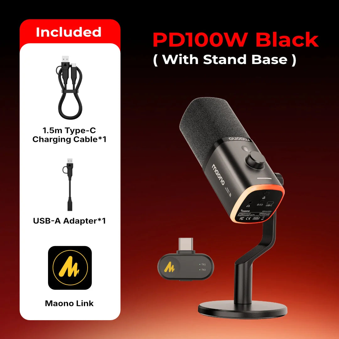 MAONO PD100W - Microphone Dynamique Sans Fil pour Streaming et Gaming