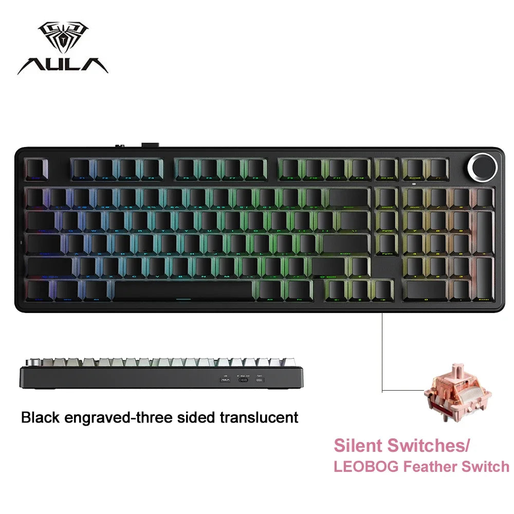 AULA F99 Pro – Clavier Mécanique Sans Fil Silencieux 96% | Tri-Mode BT/2.4G/USB | Hot-Swap | RGB