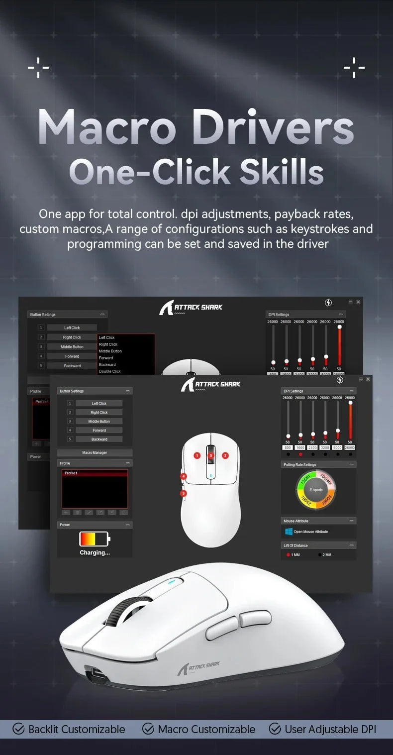 Attack Shark X3 / X3Pro – Souris Gaming Sans Fil PAW3395 26K DPI