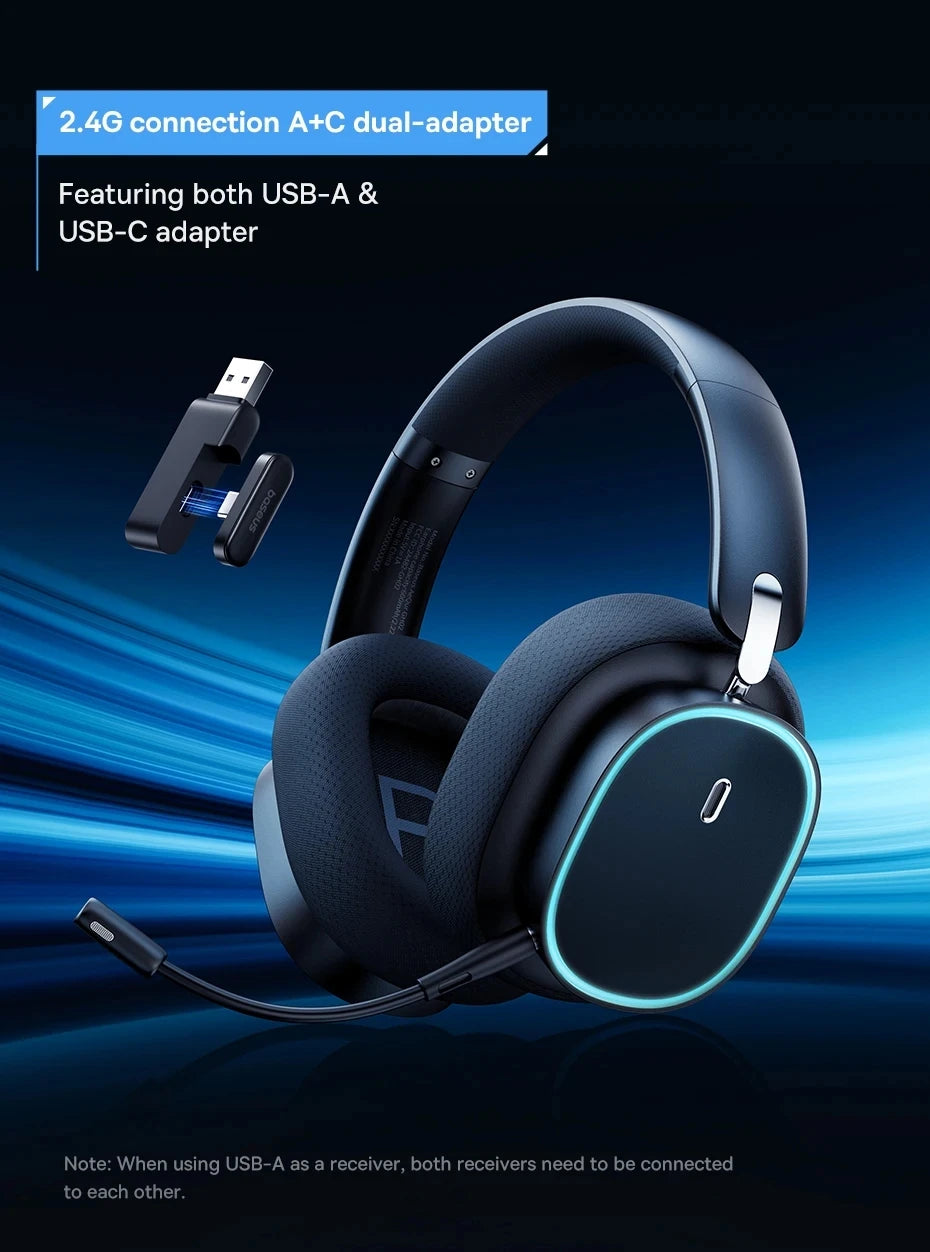 Casque Gaming Sans Fil Baseus GH02 – Bluetooth 5.3, 2.4G, 40H Autonomie, RGB, Micro