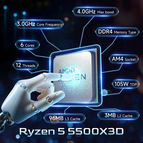AMD Ryzen 5 5500X3D – Processeur Gaming 6 Cœurs / 12 Threads, 3D V-Cache, Socket AM4, DDR4
