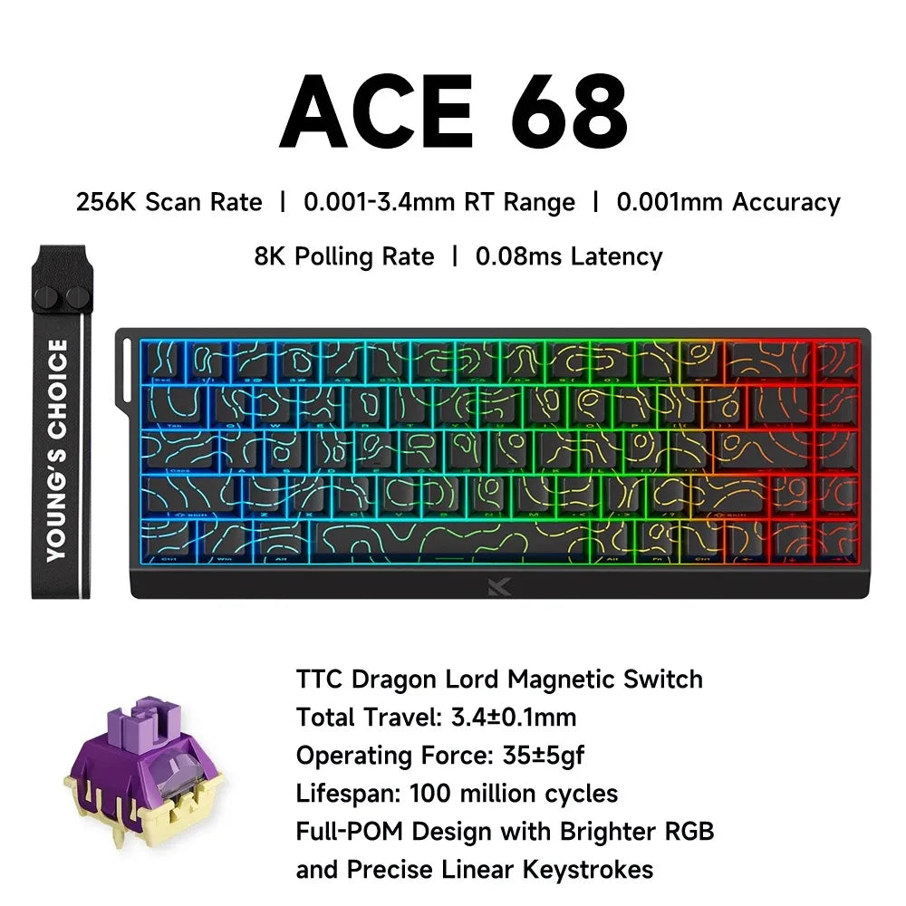 MCHOSE ACE 68 – Clavier Gaming Mécanique Magnétique 8000 Hz, Switch Hall Effect, RVB, 65%