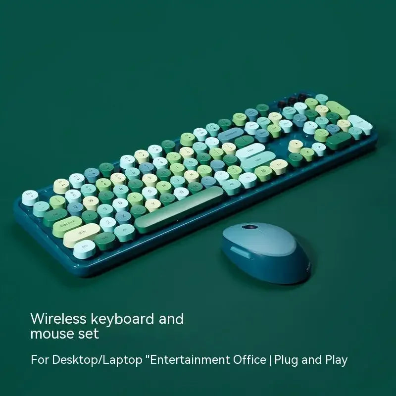 Ensemble Clavier & Souris Sans Fil Kawaii – 104 Touches, Design Rétro Arc-en-Ciel, Multi-Coloris