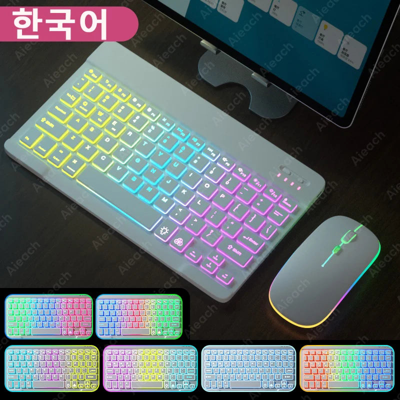 Ensemble Clavier + Souris Sans Fil Bluetooth RGB – Compatible Android, iOS, Windows, iPad