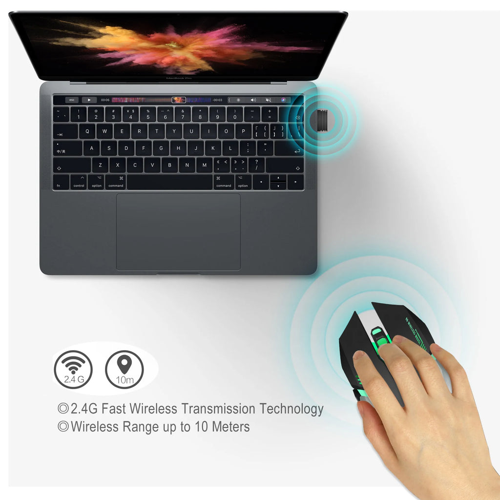 HXSJ M10 – Souris Gaming Sans Fil 2400 DPI, Rétroéclairage 7 Couleurs, Ergonomique