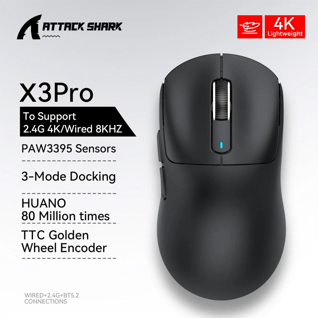 Attack Shark X3 / X3 Pro – Souris Gaming Sans Fil Pixart 3395 | 26 000 DPI | 49g