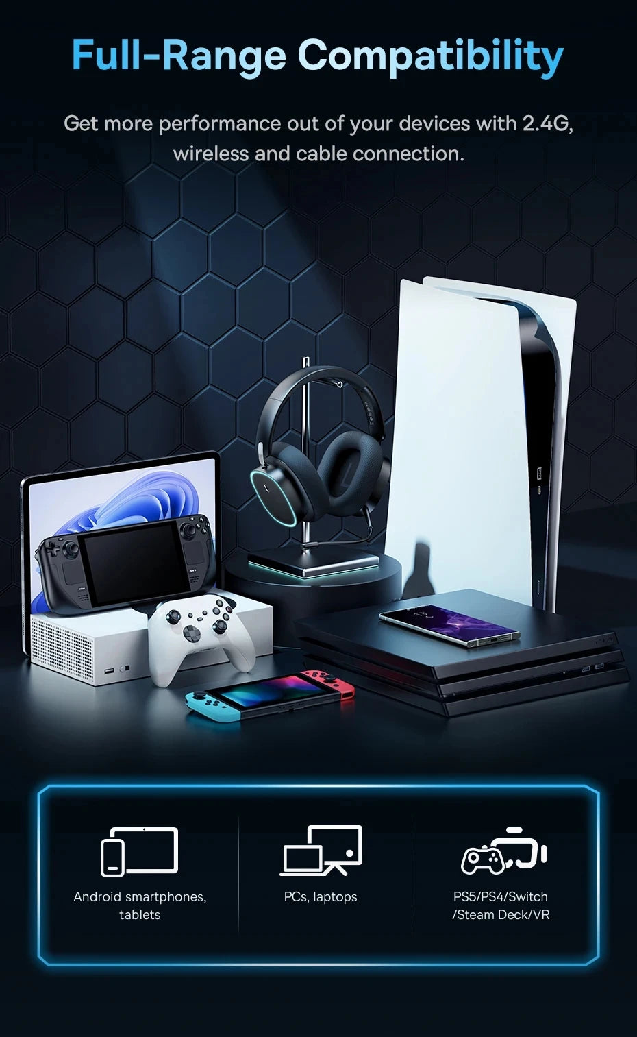 Casque Gaming Sans Fil Baseus GH02 – Bluetooth 5.3, 2.4G, 40H Autonomie, RGB, Micro