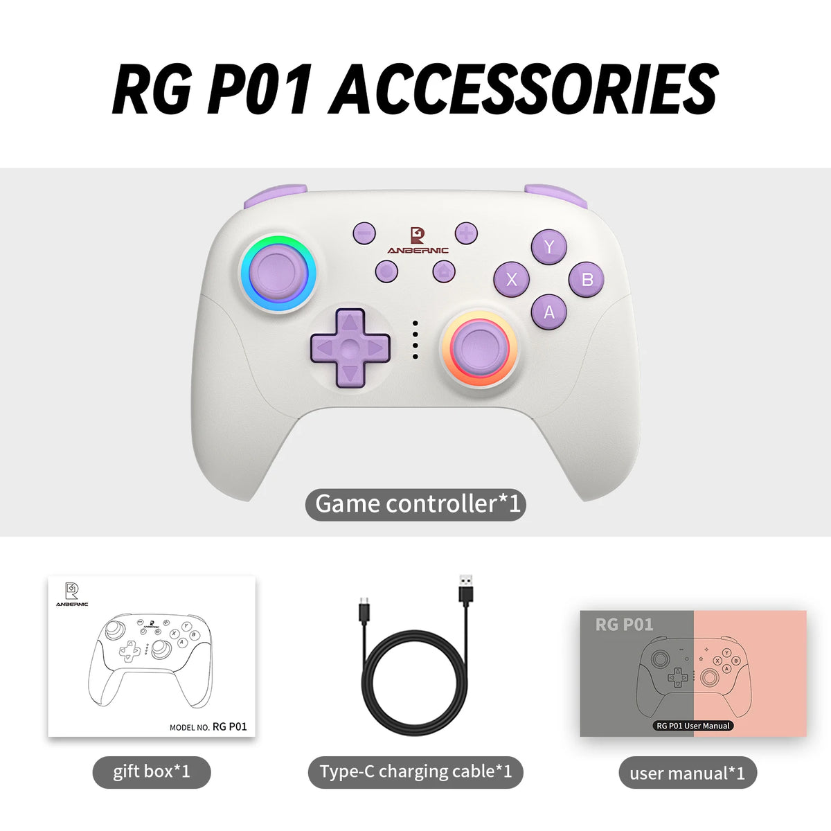 Manette ANBERNIC RG P01 à effet Hall – Bluetooth, USB et 2,4 GHz