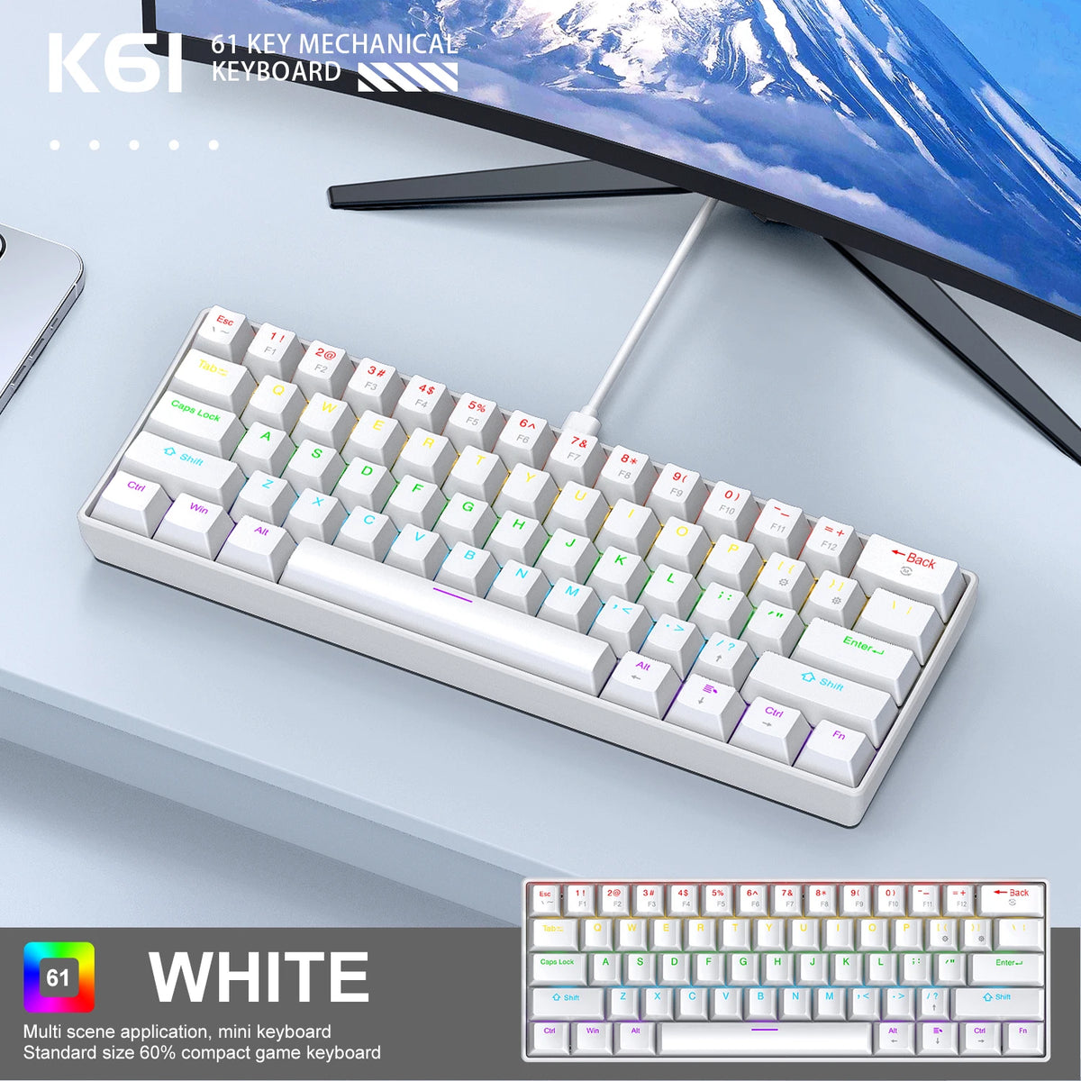 Clavier Mécanique Gaming APAYADO K61 Mini 61 Touches – RGB, Hot-Swap, Filaire USB-C