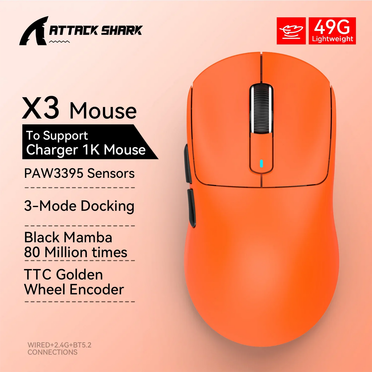 Attack Shark X3 / X3Pro – Souris Gaming Sans Fil PAW3395 26K DPI