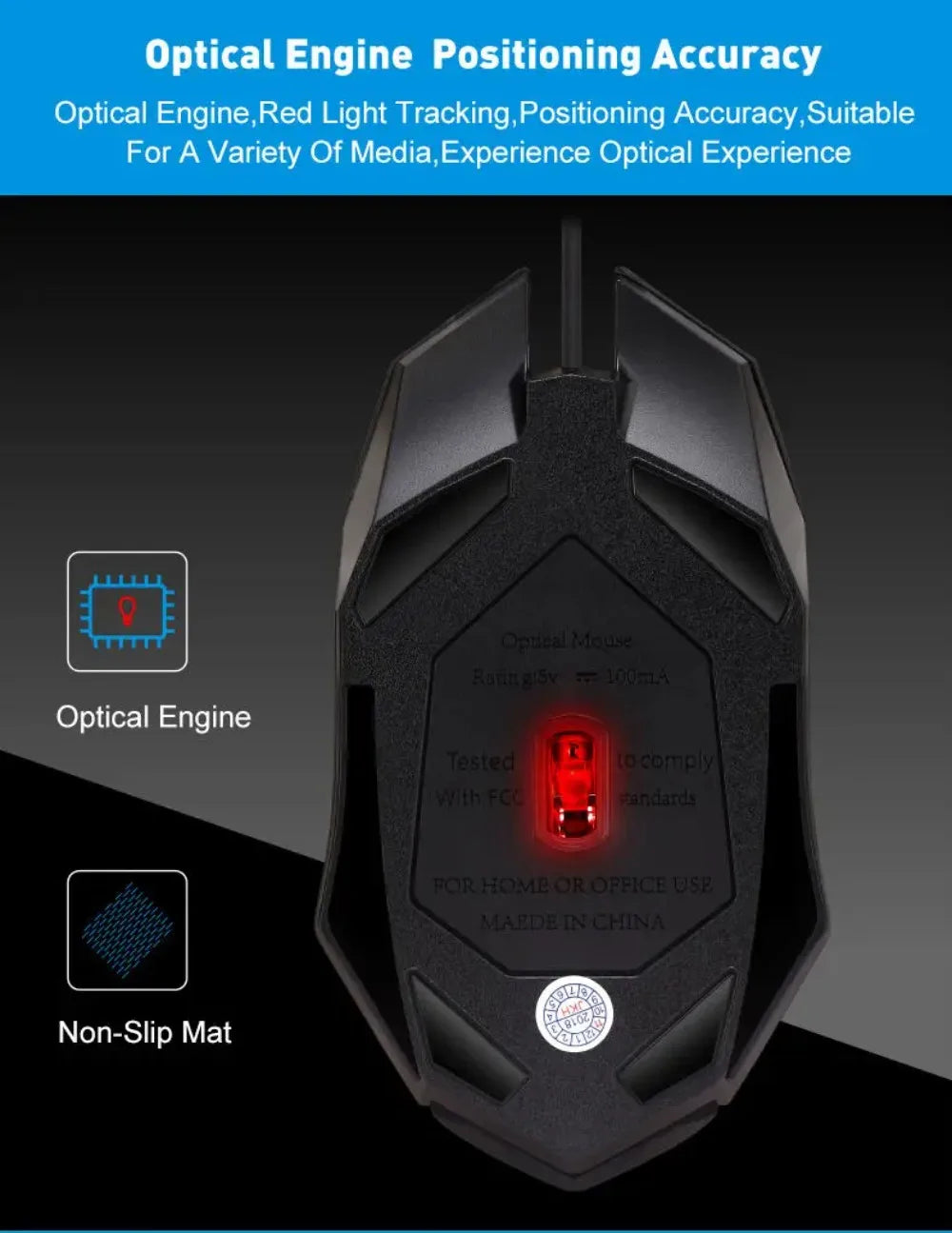 Souris de jeu LED, conception ergonomique, lumineuse, filaire, USB, 4 boutons, rétroéclairée, pour PC de bureau et ordinateurs portables