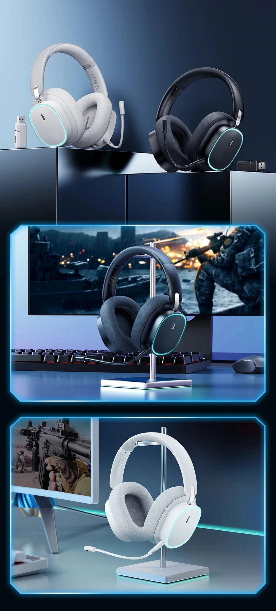 Casque Gaming Sans Fil Baseus GH02 – Bluetooth 5.3, 2.4G, 40H Autonomie, RGB, Micro