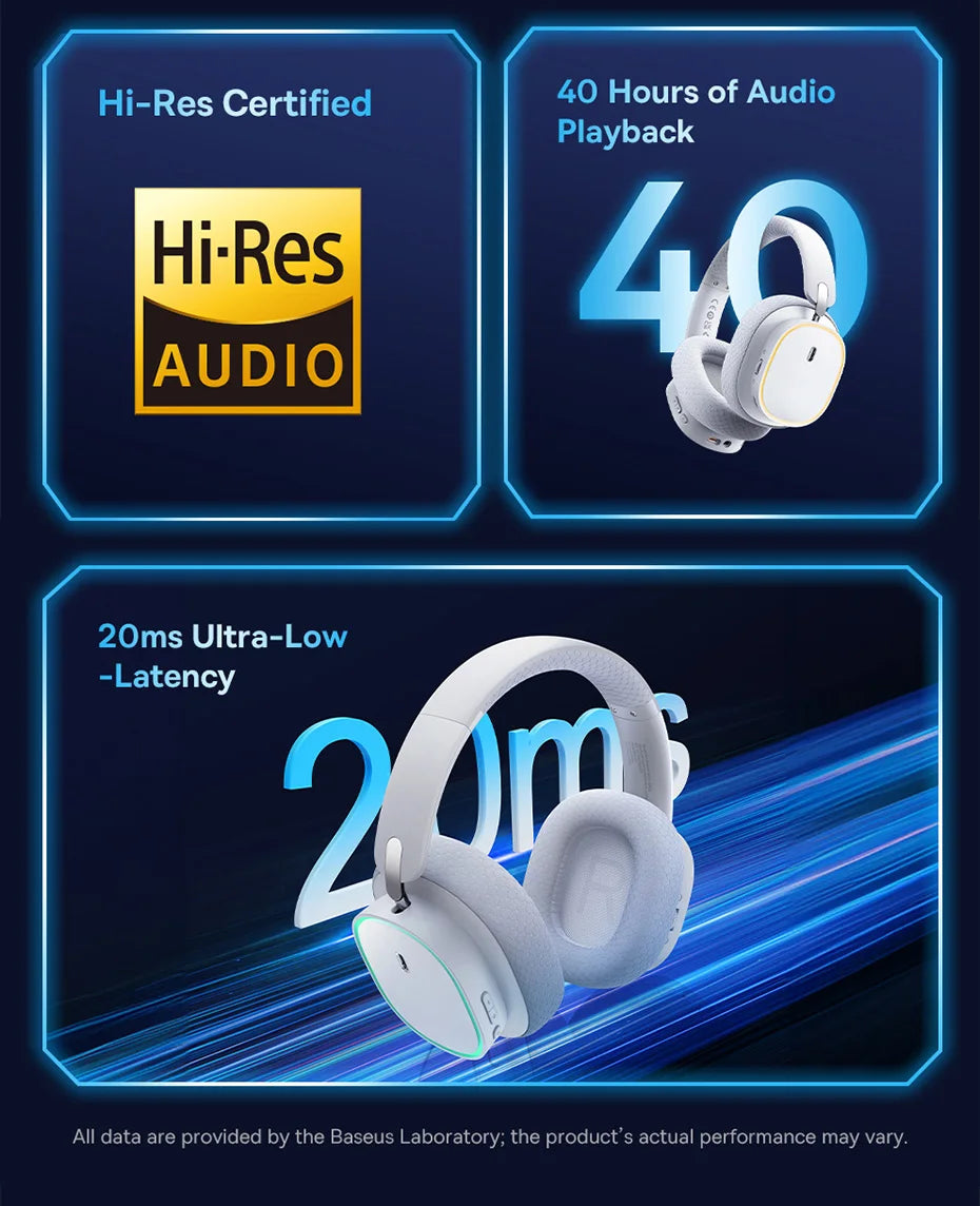 Casque Gaming Sans Fil Baseus GH02 – Bluetooth 5.3, 2.4G, 40H Autonomie, RGB, Micro