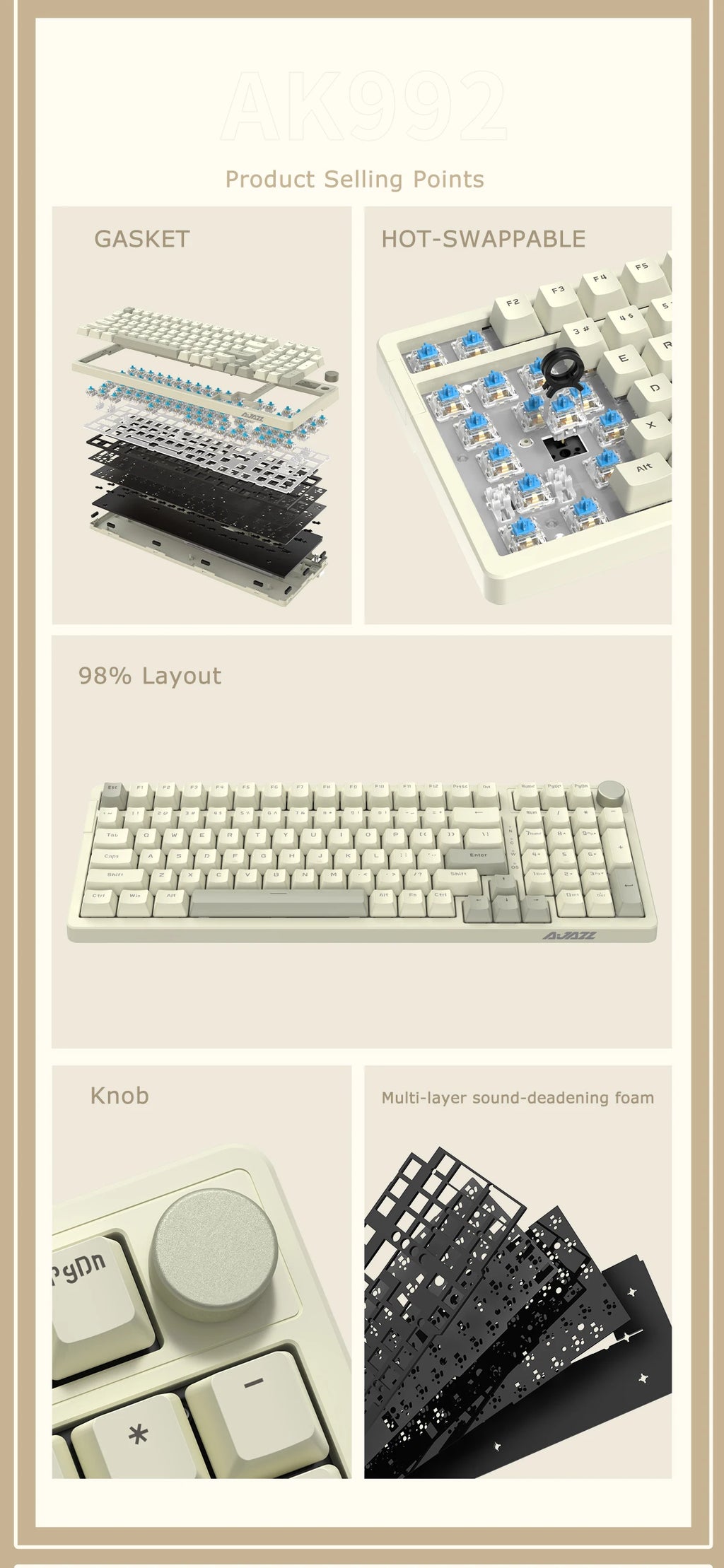 Ajazz AK992 – Clavier mécanique 98 touches Hot-Swap