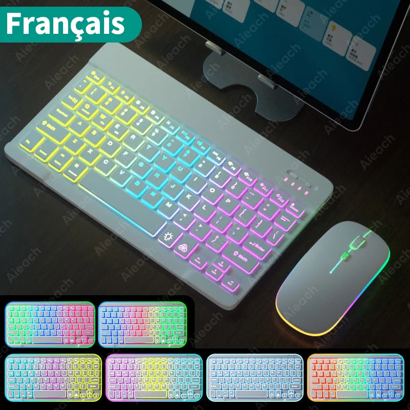 Ensemble Clavier + Souris Sans Fil Bluetooth RGB – Compatible Android, iOS, Windows, iPad