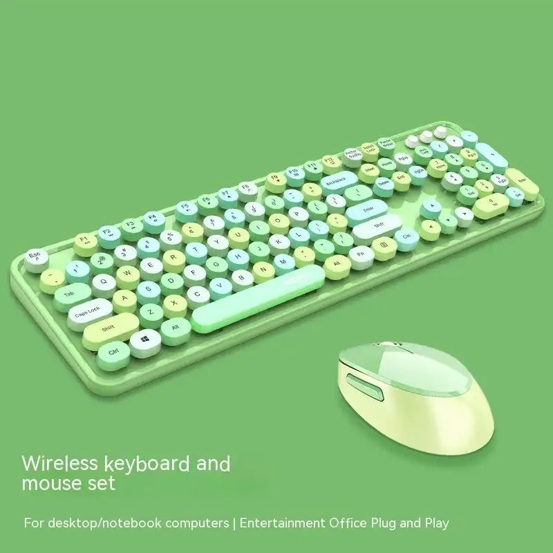 Ensemble Clavier & Souris Sans Fil Kawaii – 104 Touches, Design Rétro Arc-en-Ciel, Multi-Coloris
