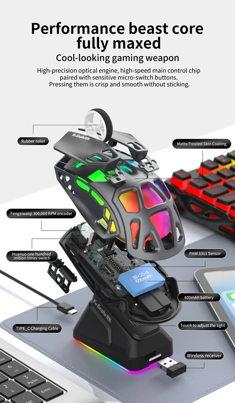Souris Gaming Lenovo Tri-Mode RGB – 12000 DPI, Sans Fil 2.4G/Bluetooth/Filaire