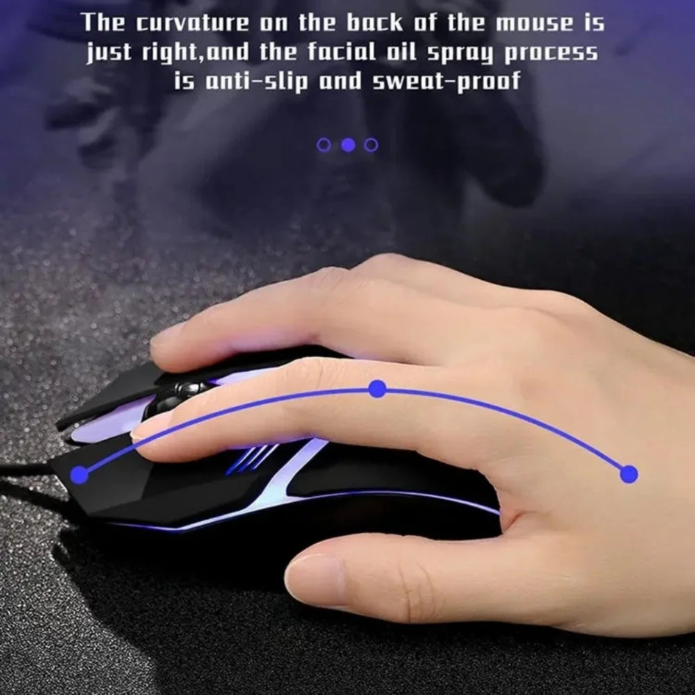 Souris de jeu LED, conception ergonomique, lumineuse, filaire, USB, 4 boutons, rétroéclairée, pour PC de bureau et ordinateurs portables