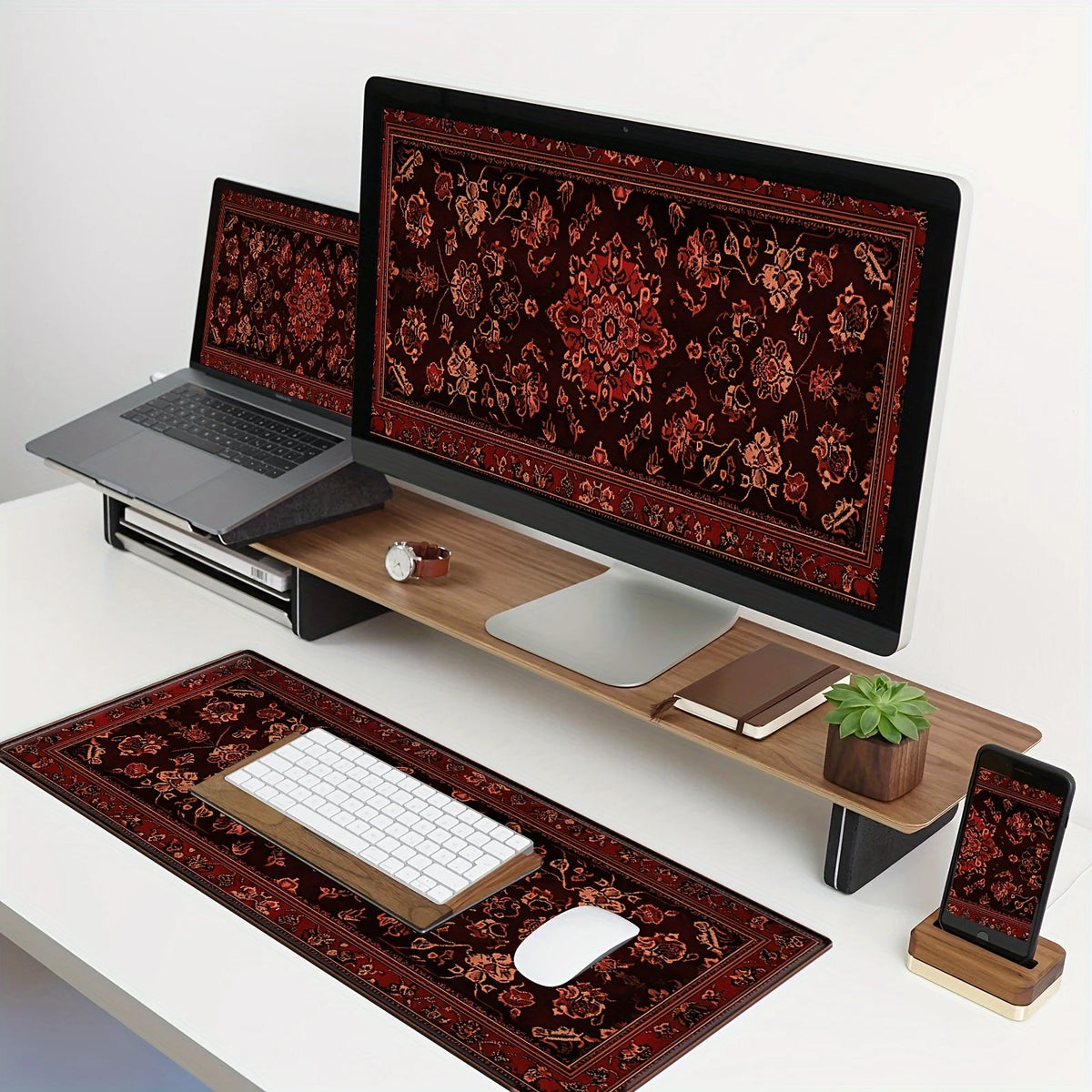 Tapis de Souris Gaming Vintage Motif Persan – Bords Cousus, Base Antidérapante, Multi-Tailles (Mairuige)