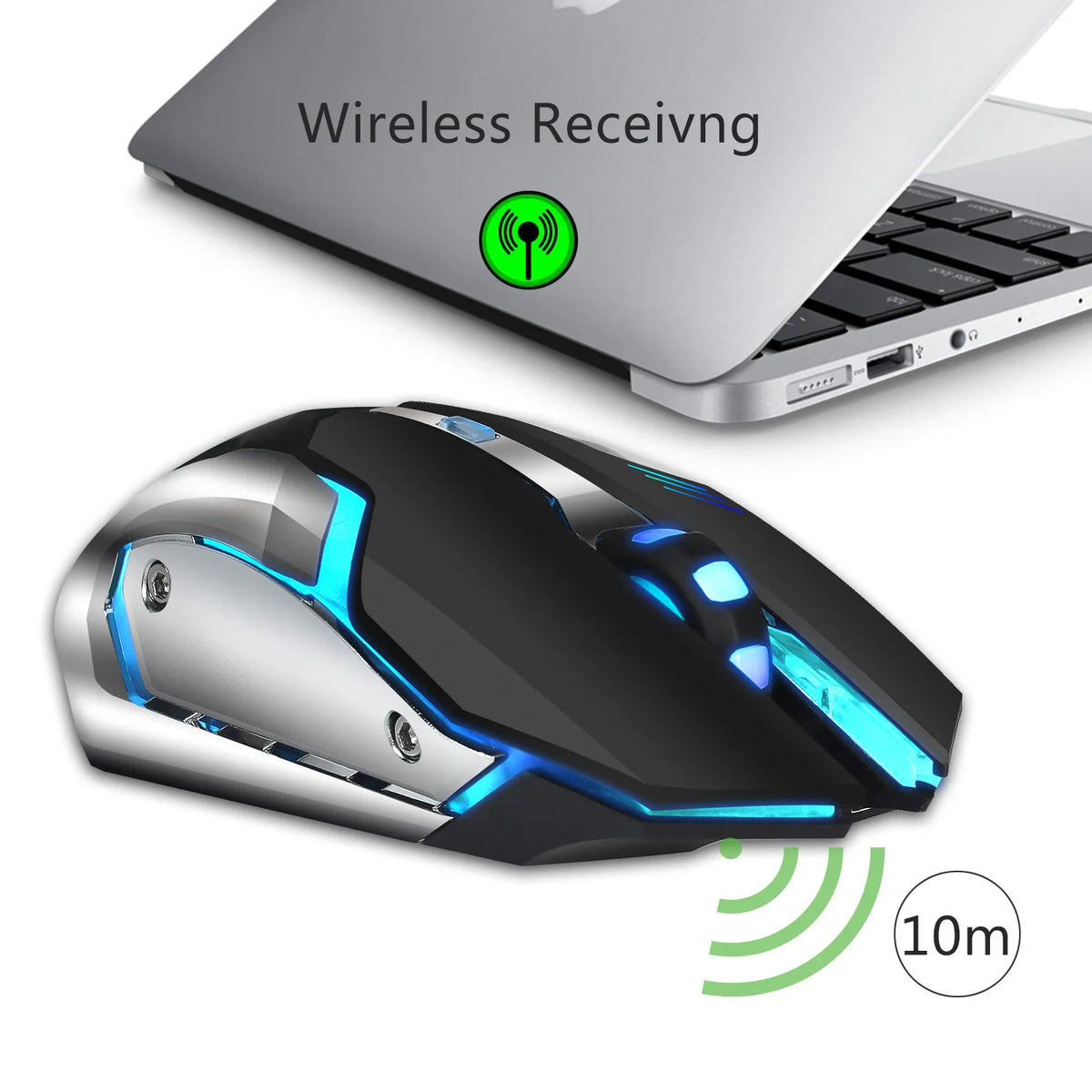 HXSJ M10 – Souris Gaming Sans Fil 2400 DPI, Rétroéclairage 7 Couleurs, Ergonomique