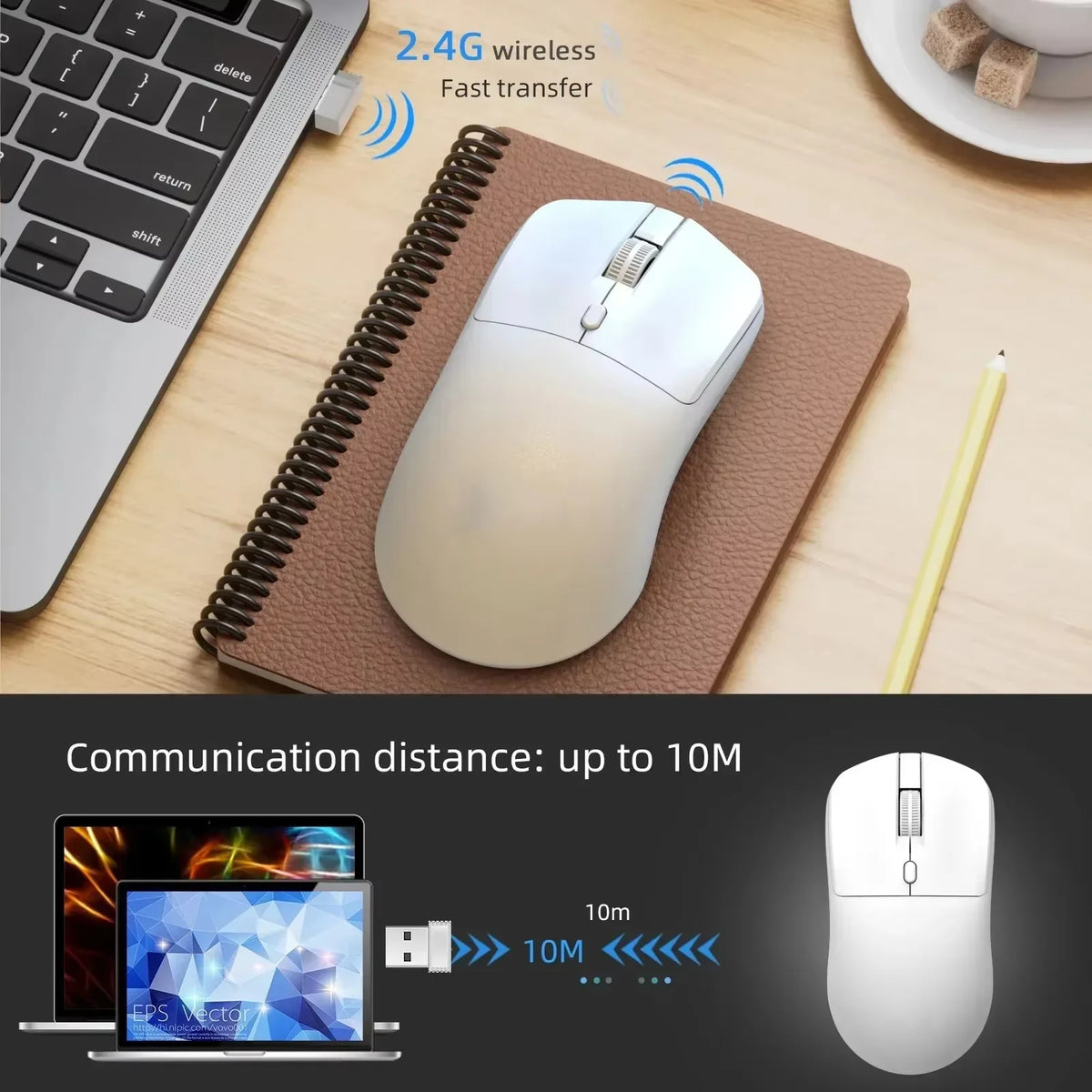 Souris Gaming Sans Fil 2.4G + Bluetooth 5.4 — DPI 800/1200/1600, Rechargeable USB-C