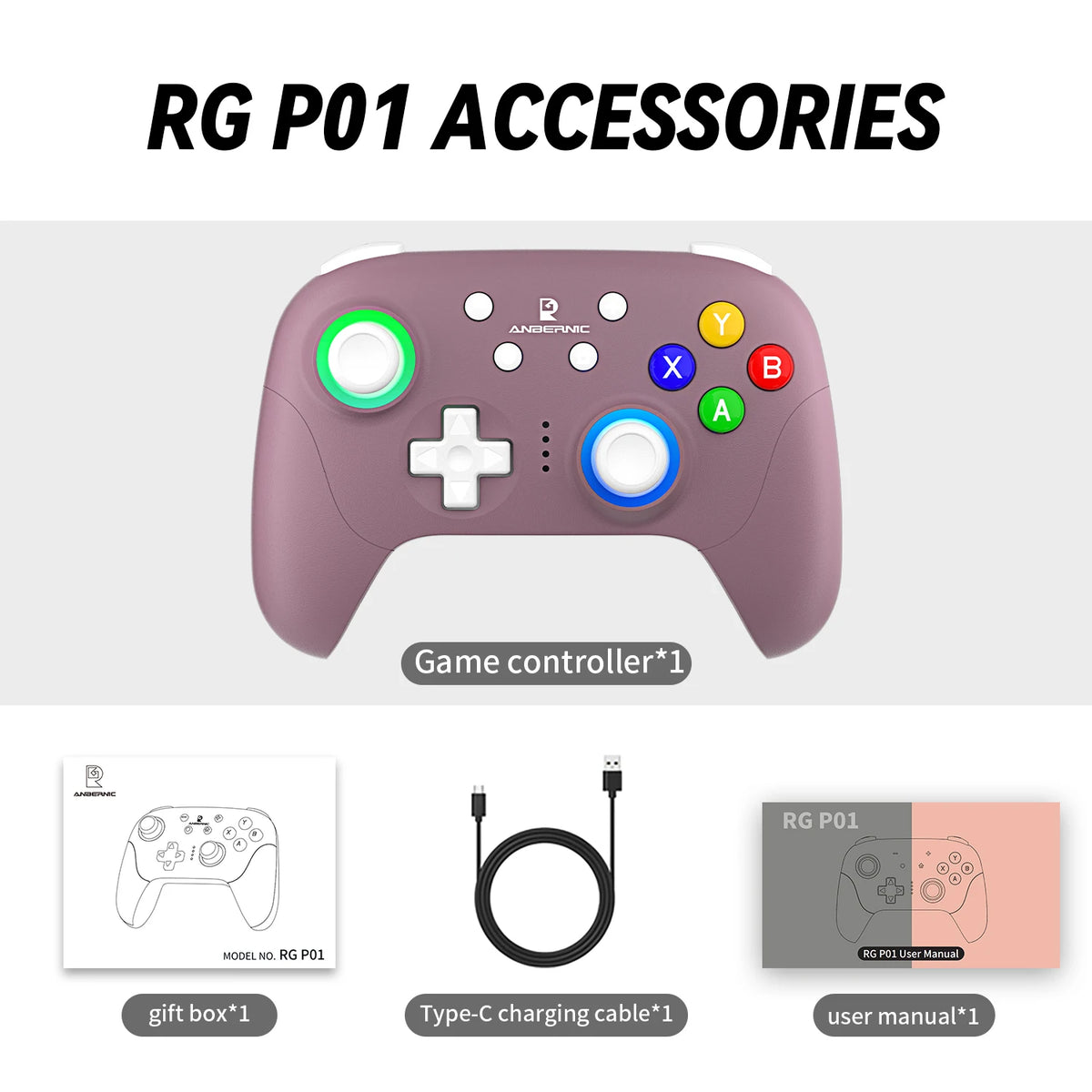 Manette ANBERNIC RG P01 à effet Hall – Bluetooth, USB et 2,4 GHz
