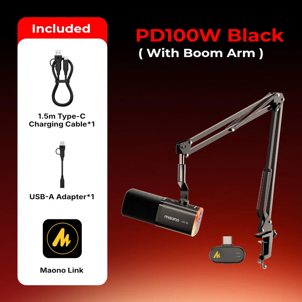 MAONO PD100W - Microphone Dynamique Sans Fil pour Streaming et Gaming